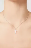 Women's Faux Pearl Cross Charm Necklace in Silver/Cream