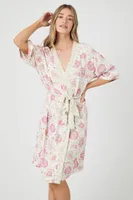 Women's Ornate Print Tie-Waist Robe in Pink Small