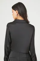 Women's Satin Rhinestone Cuff Shirt in Black Small