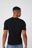 Men Ribbed Knit T-Shirt in Black, XXL