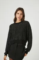 Women's Glitter Knit Crew Sweater Black