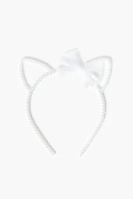 Girls Faux Pearl Cat Headband (Kids) in Cream/Silver