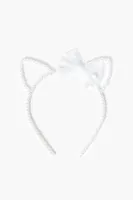 Girls Faux Pearl Cat Headband (Kids) in Cream/Silver