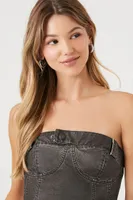 Women's Cropped Denim Tube Top in Charcoal Small