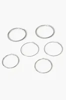 Women's Textured Hoop Earring Set in Silver