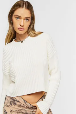 Women's Ribbed Drop-Sleeve Sweater in Vanilla Large