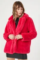 Women's Notched Faux Fur Coat Pink