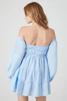 Women's Off-the-Shoulder Babydoll Mini Dress in Light Blue Medium