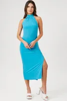 Women's Halter Midi Slit Dress in Marina Large