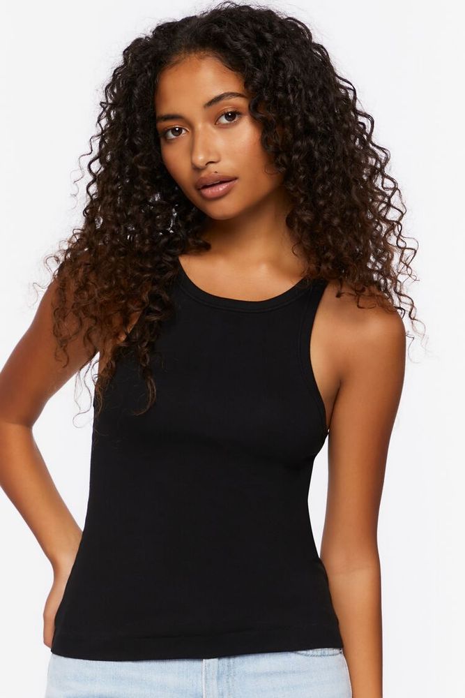 Women's Ribbed Racerback Tank Top in Black Large