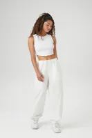 Women's Drawstring Wide-Leg Joggers in White Large