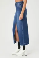 Women's Denim Maxi Slit Skirt in Medium Denim Large