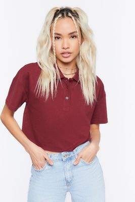 Women Cropped Polo Shirt in Merlot Small