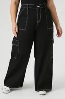 Women's Twill Wide-Leg Cargo Pants in Black, 1X