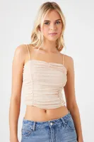 Women's Mesh Ruched Cropped Cami in Grey Large