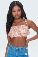 Women's Tropical Floral Print Cropped Cami in Peach Large