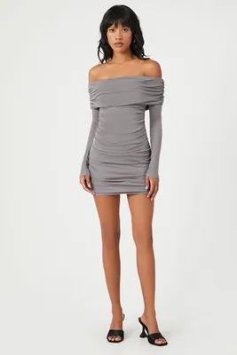 Women's Off-the-Shoulder Foldover Mini Dress Dark