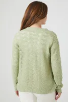 Women's Pointelle Knit Cardigan Sweater in Sage Large