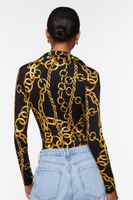 Women's Chain Print Bodysuit in Black/Gold Large