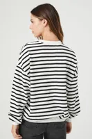 Women's Striped French Terry Pullover in Black/White Medium