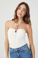 Women's Textured Halter Bodysuit in White Small