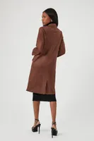 Women's Faux Suede Longline Trench Coat in Chocolate Medium