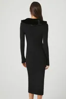 Women's Faux Fur-Trim Sweater Midi Dress