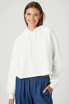 Women's Fleece Raglan-Sleeve Hoodie in White Large