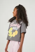 Girls Looney Tunes Tweety T-Shirt (Kids) Charcoal,