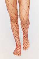 Rhinestone Sheer Fishnet Tights in Red, S/M