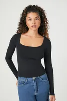 Women's Square-Neck Long-Sleeve Top in Black, XL