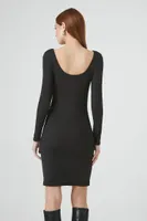 Women's Ribbed Knit Scoop Mini Dress Black