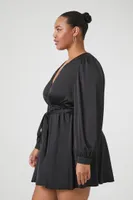 Women's Mock Wrap Mini Dress in Black, 3X