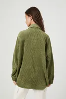 Women's Corduroy Drop-Shoulder Shacket in Olive Large