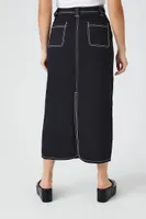 Women's Twill Contrast-Stitch Maxi Skirt Black