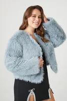 Women's Faux Fur Open-Front Jacket in Blue, 1X