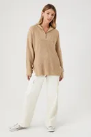 Women's Half-Zip Lace-Up Sweater in Khaki, XS