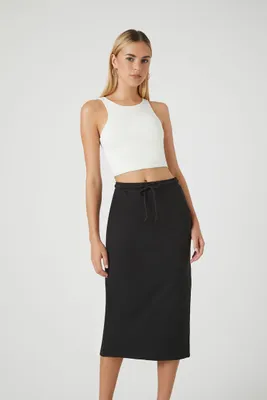 Women's French Terry Midi Skirt in Black, XS