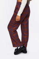 Women's Plaid Smocked Wide-Leg Pants in Brown Large