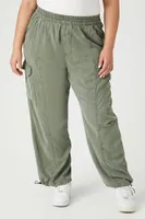 Women's Drawstring Cargo Joggers in Olive, 2X