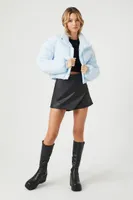 Women's Cropped Layered-Sleeve Puffer Jacket in Light Blue Large