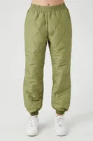 Women's Quilted Nylon Joggers in Olive Medium