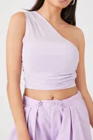 Women's Mesh Sweater-Knit Crop Top in Lavender Small