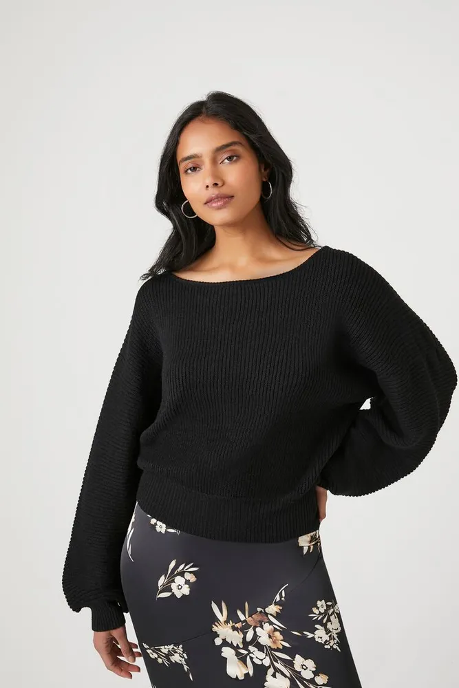 Women's Ribbed Boat Neck Sweater in Black Small