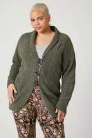 Women's Chenille Cardigan Sweater in Olive, 2X