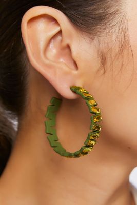 Women's Faux Gem Hoop Earrings in Green