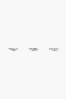 Women's Beaded Faux Gem Ring Set in Silver/Clear, 8