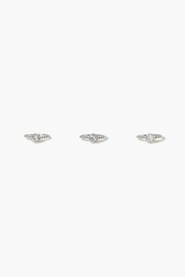 Women's Beaded Faux Gem Ring Set in Silver/Clear, 6