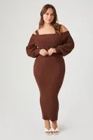 Women's Off-the-Shoulder Maxi Sweater Dress in Chocolate, 3X