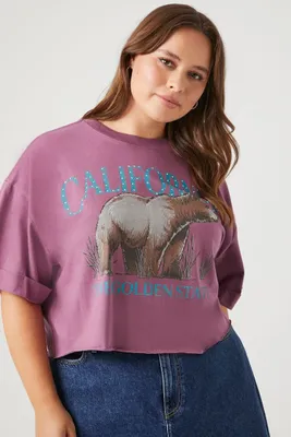 Women's California Graphic Cropped T-Shirt in Purple, 1X